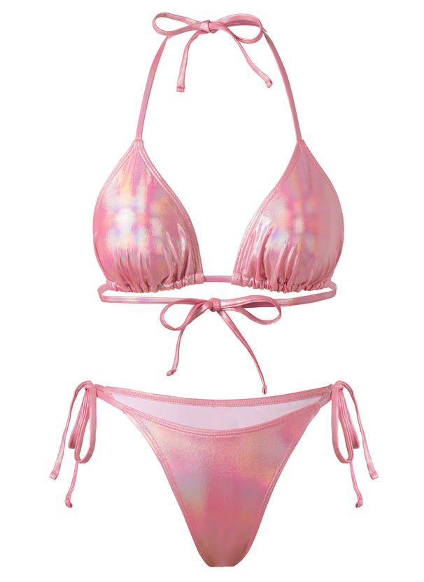 Women's Solid Color Triangle Bikini Swimsuit With Laces High Elasticity Removable Breast Pads Quick Drying Breathable Swimwear For Summer_ecoleips.com