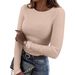 2026 Eurean And American Cross-Border New Women's Long Sleeve Stretch Crew Neck Ribbed T-Shirt Slim Fit Casual Basic_ecoleips.com