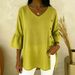 Women's V Neck Button Down Shirt Loose Fit Comfortable Solid Color Cotton Linen Blend New Arrival From Europe & America 2026_ecoleips.com
