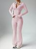 Women's Clothing Women's Solid Color Long Sleeved Zipper Sports Suit Quick Drying High Waist Slightly Flared Fitness Pants Nude Yoga Outfit_ecoleips.com