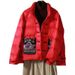 Women's Short Down Jacket – Winter Embroidered Coat With Frog Buttons, Stand Collar, Elegant Boho-Chic Outerwear (Red/Black/Green/White)_ecoleips.com