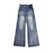 American Retro Flared Jeans For Women, Autumn And Winter, High-End Loose Fit, Distressed Washed Blue Low Waist Long_ecoleips.com