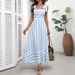 Women's Clothing High-Waisted Striped Patchwork Maxi Dress Spring/Summer Thin Lightweight Fresh Style_ecoleips.com