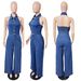 European And American Women's Denim Jumpsuit High Elastic Sexy Backless Lapel Wide Leg Pants Sleeveless 3582 Cross Border Fashion_ecoleips.com