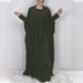 Muslim Women's New Solid Color Belted Dress Elegant Fashion Set_ecoleips.com