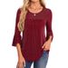 Women's Clothing Summer Hot Selling Three Quarter Sleeve Shirt Pleated Trumpet Sleeve Round Neck Mesh Top_ecoleips.com