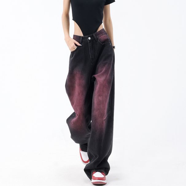 Women's Clothing Retro Spring And Summer New Graffiti Washed Jeans For Women Retro Design Straight Wide Leg Trousers Pants_ecoleips.com