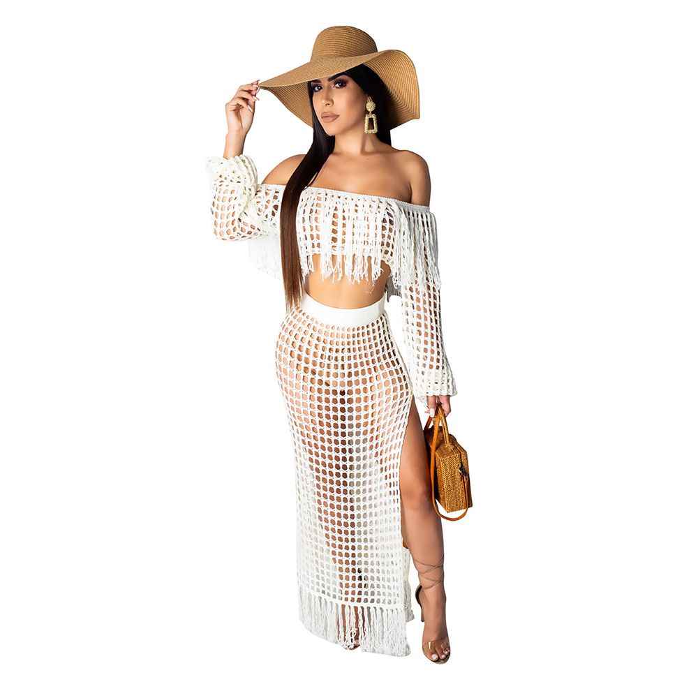 TS938 New Women's Casual Mesh Tassel Beach Dress Two-Piece Set_ecoleips.com