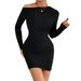 Women's Asymmetrical Neck Off-Shoulder Bodycon Skirt Dress Long Sleeve Pleated Casual Fashion Sexy Gown European American Style_ecoleips.com