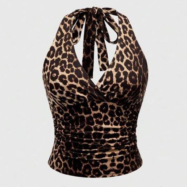 Retro Leopard Print Halter Neck Top for Women Backless V Neck Sleeveless Fashion Small Vest Hot Girl European American Style_ecoleips.com