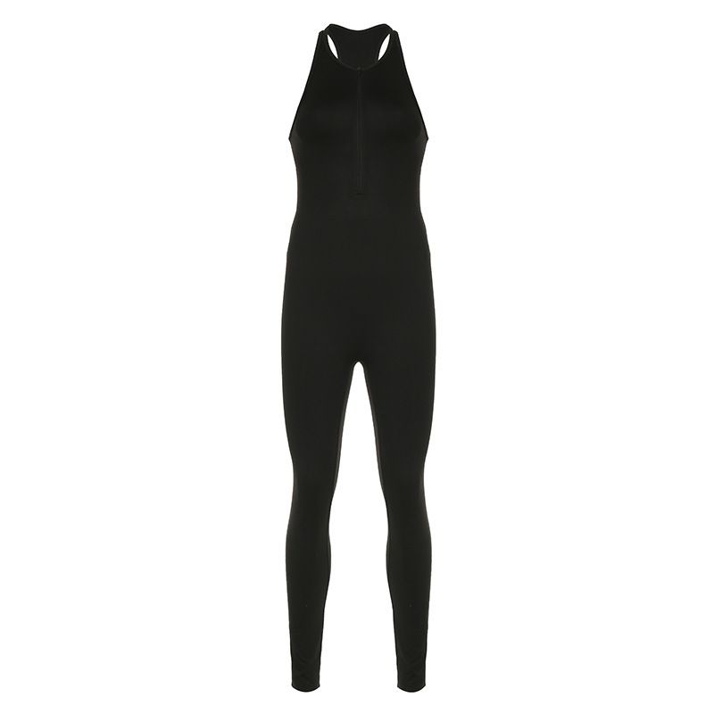 Women's Clothing Casual Simple Street Personality Ins Trend Brand Zipper Sports Sleeveless Jumpsuit Trousers_ecoleips.com