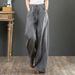 Suitable For All Seasons 2025 Spring Summer Literary Cotton Linen Feel Women's Loose Plus Size Wide Leg High Waist Floor-Length Long Pants_ecoleips.com