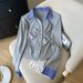 Women's Clothing Polo Collar Long Sleeved Knitted Top Spring New Versatile Pleated Contrast Color Plaid T Shirt_ecoleips.com