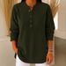 Women's Corduroy V-Neck Button Long Sleeve T-Shirt Solid Color Loose Casual Top for Autumn/Winter European And American Style_ecoleips.com