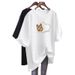 Women's Clothing Summer New Cartoon Short Sleeved T Shirt Women's Mid Length Top Korean Version Large Size Half Sleeved Loose Student Trend Ins_ecoleips.com