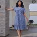 Women's Striped Dress Short-Sleeve Flowy A-Line with Belted Waist And Collar Sizes S to XXL_ecoleips.com