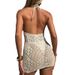 European American Style Hollow Knit Sexy Slim Fit Halter Neck Tie Backless Cover Up Beach Vacation Sun Protection Dress_ecoleips.com