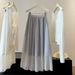 Women's High-Waisted Slimming Patchwork Midi Skirt Gentle Light Solid Color A-Line Mid-Length Flared Skirt for Summer Style_ecoleips.com