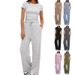 Women's Ruffle Detail Short Sleeve Top And Wide Leg Pants Set Casual Summer Two-Piece Outfit Soft Knit Fabric_ecoleips.com