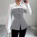 Spring And Autumn Shirt Collar Single Breasted 2 In 1 Striped Shirt_ecoleips.com