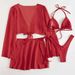 Verve Fashion Solid Color Bikini Four-Piece Set Swimsuit Women's Two-Piece Cover-Up Sexy Swimwear_ecoleips.com