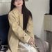 Minimalist Korean-style Lapel Trench For Girls, New Autumn And Winter Khaki-colored Oversized Mid-length Elegant Coat_ecoleips.com