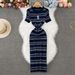 French Style Women's Striped Knit Dress Slim Fit Bodycon Skirt Summer Export Elegant Clothing_ecoleips.com