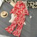 Resort Style Two-Piece Set For Women, Autumn French Print Loose Long Sleeve Top And High-Waisted Straight-Leg Casual_ecoleips.com