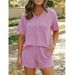 Women's Clothing Twisted Thread Leisure Suit For Women Summer New Solid Color Short Sleeved Top Shorts Two Piece Suit_ecoleips.com