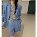 Women's Clothing Long Sleeved Suit Jacket Slanted Pocket Design Casual Shorts Set_ecoleips.com