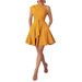 Women's One Shoulder Asymmetrical Neck Slim Waist Dress Solid Color Short Skirt Fashion_ecoleips.com