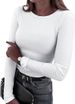 2026 Eurean And American Cross-Border New Women's Long Sleeve Stretch Crew Neck Ribbed T-Shirt Slim Fit Casual Basic_ecoleips.com