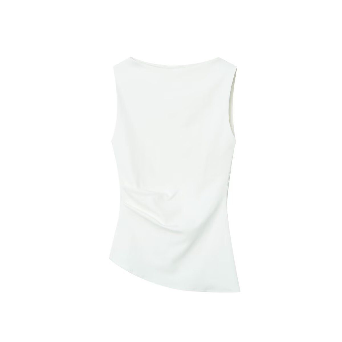 Women's Pleated Asymmetric Boat Neck Sleeveless Top, Casual Chic T-Shirt For Summer Comfortable Sleeveless Cut_ecoleips.com