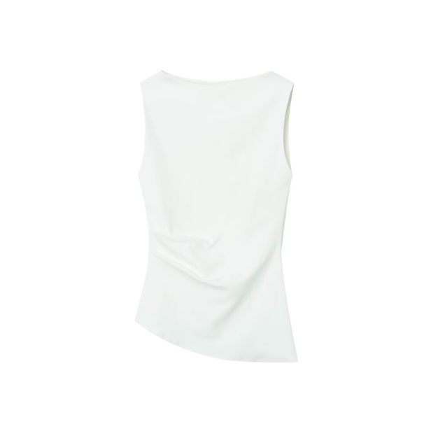 Women's Pleated Asymmetric Boat Neck Sleeveless Top, Casual Chic T-Shirt For Summer Comfortable Sleeveless Cut_ecoleips.com