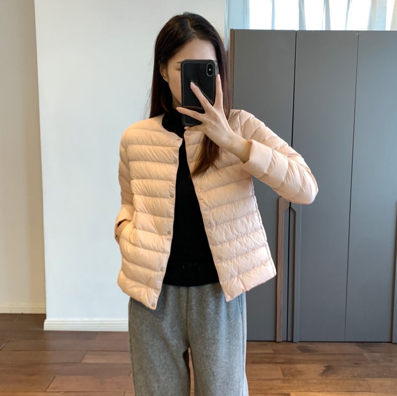 Ultra-Light Women's Short Down Jacket With 95% White Goose Down - Slim Fit Round Neck Casual Coat For Autumn Layering (White, Black, Beige, Pink)_ecoleips.com