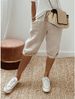 Women's Cotton Linen Elastic Waist Casual Pants With Pockets Five Point Cut Spring/Autumn Regular Fit Office Street Style_ecoleips.com