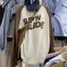 foreign Trade Cotton Autumn New Korean Large Size Loose Color-blocked Printed Letter Round-neck Pullover_ecoleips.com