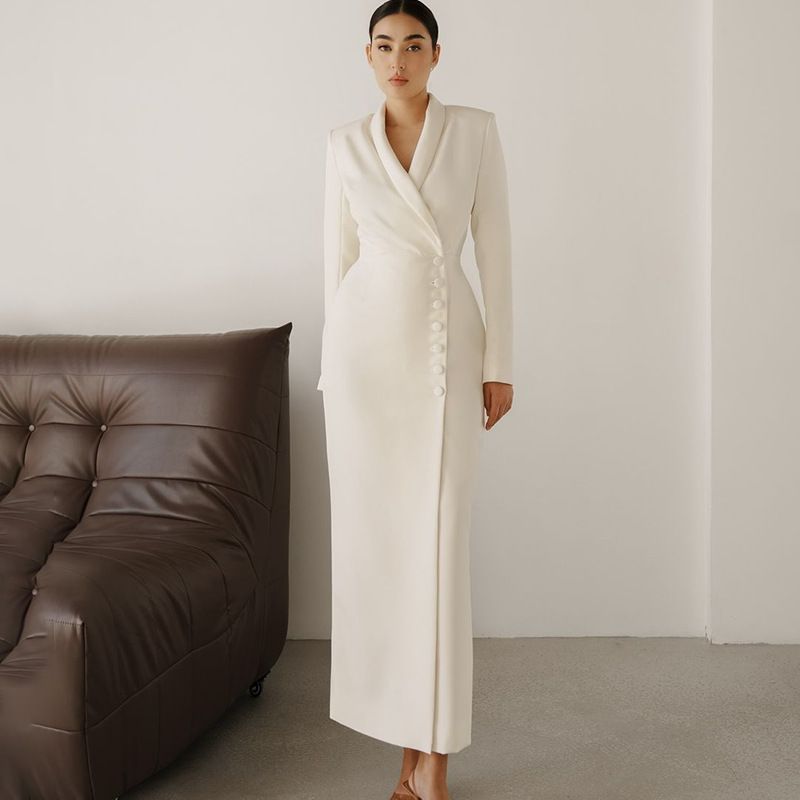 Women's Clothing Solid Color Long Sleeve Button Jacket Skirt Fashion Suit_ecoleips.com