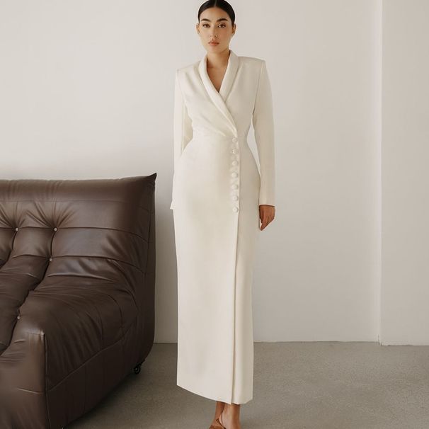 Women's Clothing Solid Color Long Sleeve Button Jacket Skirt Fashion Suit_ecoleips.com