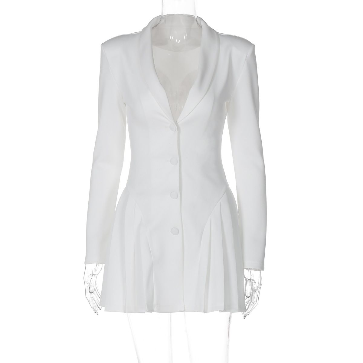 Cross-Border New Solid Color Sexy Deep V Suit Collar Cardigan Elegant Short Ruffle Dress For Women_ecoleips.com