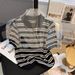 Women's Clothing Ice Silk Knit Striped T-Shirt Short Sleeve Plus Size Summer New Style_ecoleips.com