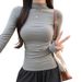 Semi-High Neck Slim Pleated Long Sleeve T-Shirt Women's Autumn Slim Inner Warm Base Shirt Top_ecoleips.com