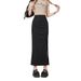 Design Sense Black Midi For Women 2025 New High Waist Slimming Split Niche Mid-Length Skirt_ecoleips.com