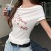 Summer Pure Desire Swinging Neck Printed Letter Waist Versatile Short Sleeve T-Shirt Women_ecoleips.com