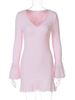 Hugcitar Elegant V Neck Pink Long Flare Sleeve Patchwork Lace Sexy Mini Dress Fall Y2K Women Clothes Birthday Party Streetwear_ecoleips.com
