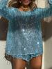 Trendy Fashion Sequined Draped Tassel Pant Set Long Sleeved Top And Shorts European American Style Cross Border Spring Autumn_ecoleips.com