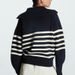Women's Wool Blend Striped High Neck Sweater - Thick Knit Oversized Pullover With Lantern Sleeves & Zip Detail_ecoleips.com