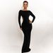 Absobe Backless Bow Long Sleeve Sexy Maxi Dress Women Gown Elegant O Neck High Waist Bodycon Club Party Split Long Dress_ecoleips.com