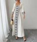 Maxi Dress Spring Summer Women White Square Neck 3/4 Sleeve Ethnic Embroidery Lace Up Elegant Party Dress_ecoleips.com