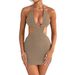 European And American New Women's Sexy Lace Up Hanging Neck, Chest Wrapped Hollow Suspender, Hip Wrapped Dress For Women_ecoleips.com